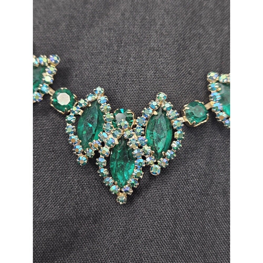 1950s Albert Weiss Emerald Green Crystal Rhinestone Choker Costume Necklace - Picture 4 of 12